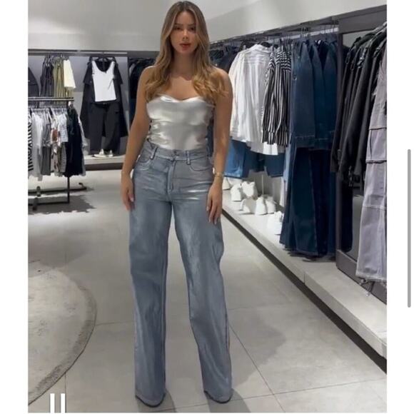 Zara Silver KNIT BUSTIER TOP Size Extra Large XL - Picture 2 of 16